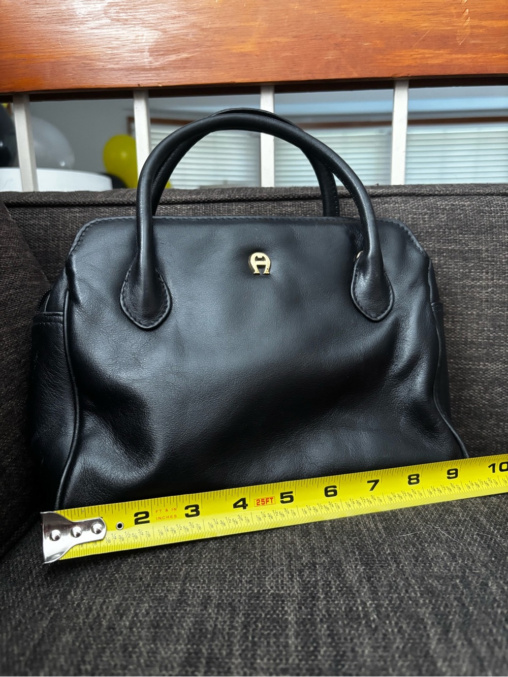 Etienne Aigner Black Leather Top-Handle Satchel with Gold Logo